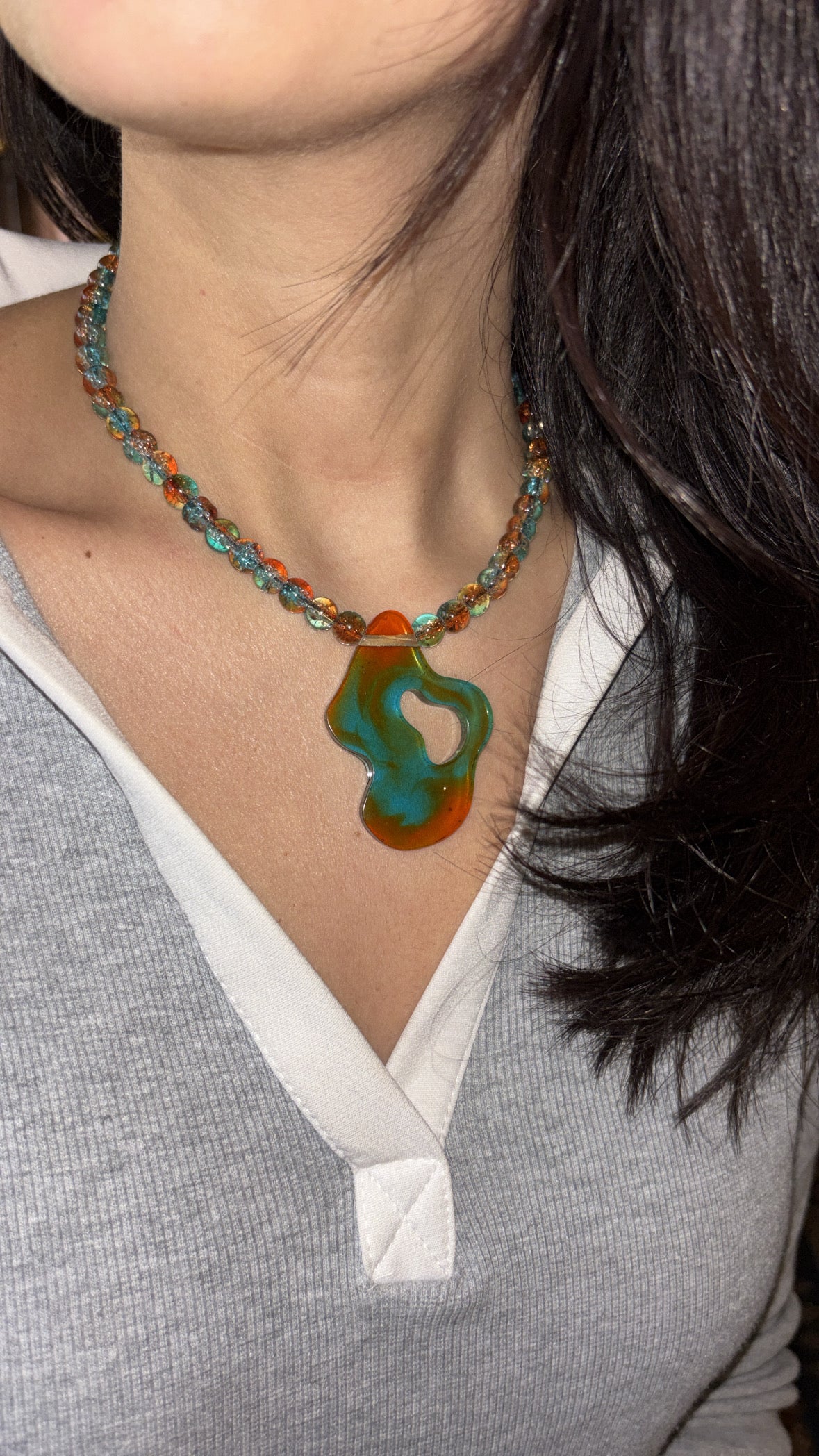 🧡 Asymmetrical Beaded Necklace 🩵