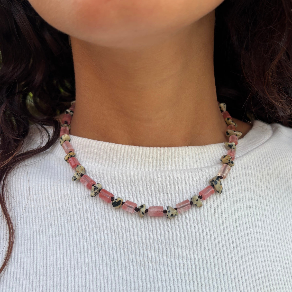 Rose Pebble Beaded Necklace
