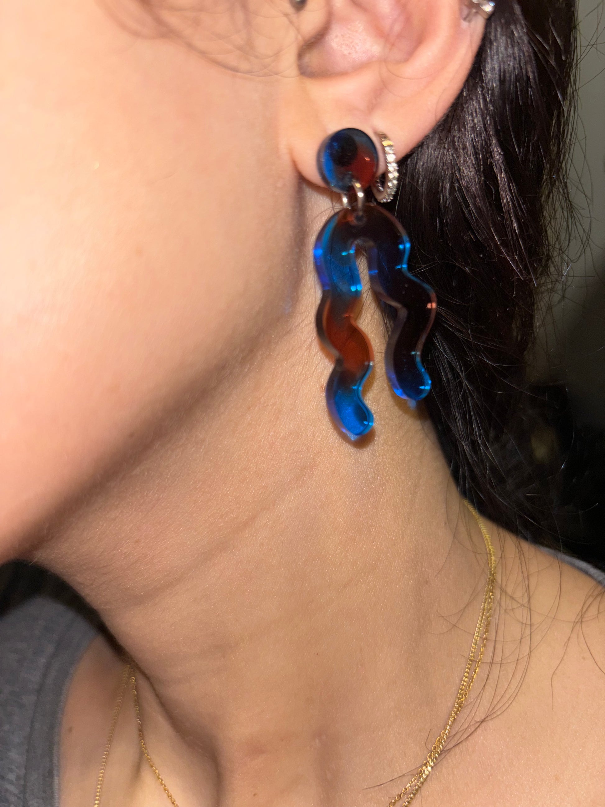 Blue & Brown Wavy Stud - Earrings