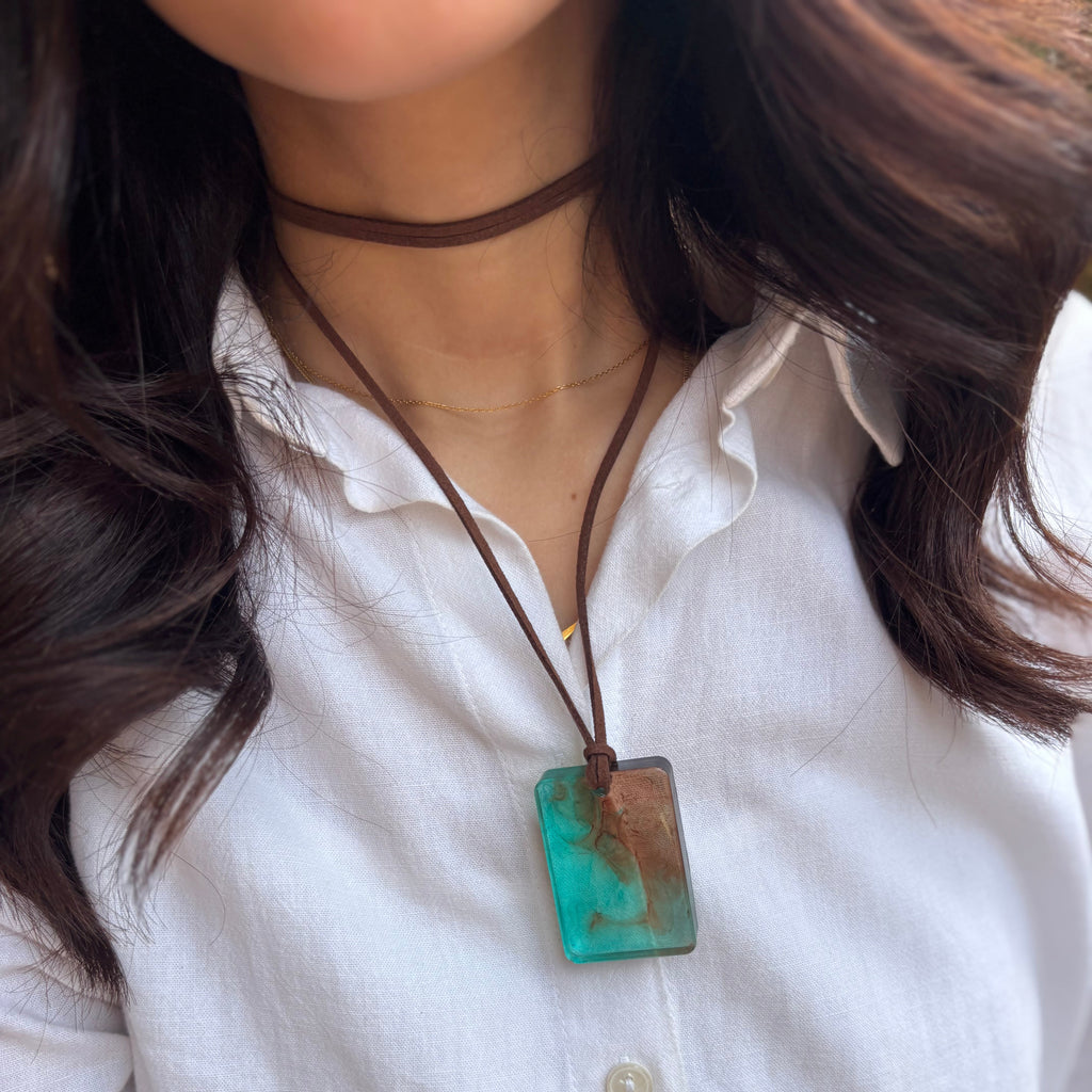 Brown & Teal Choker - Rectangular