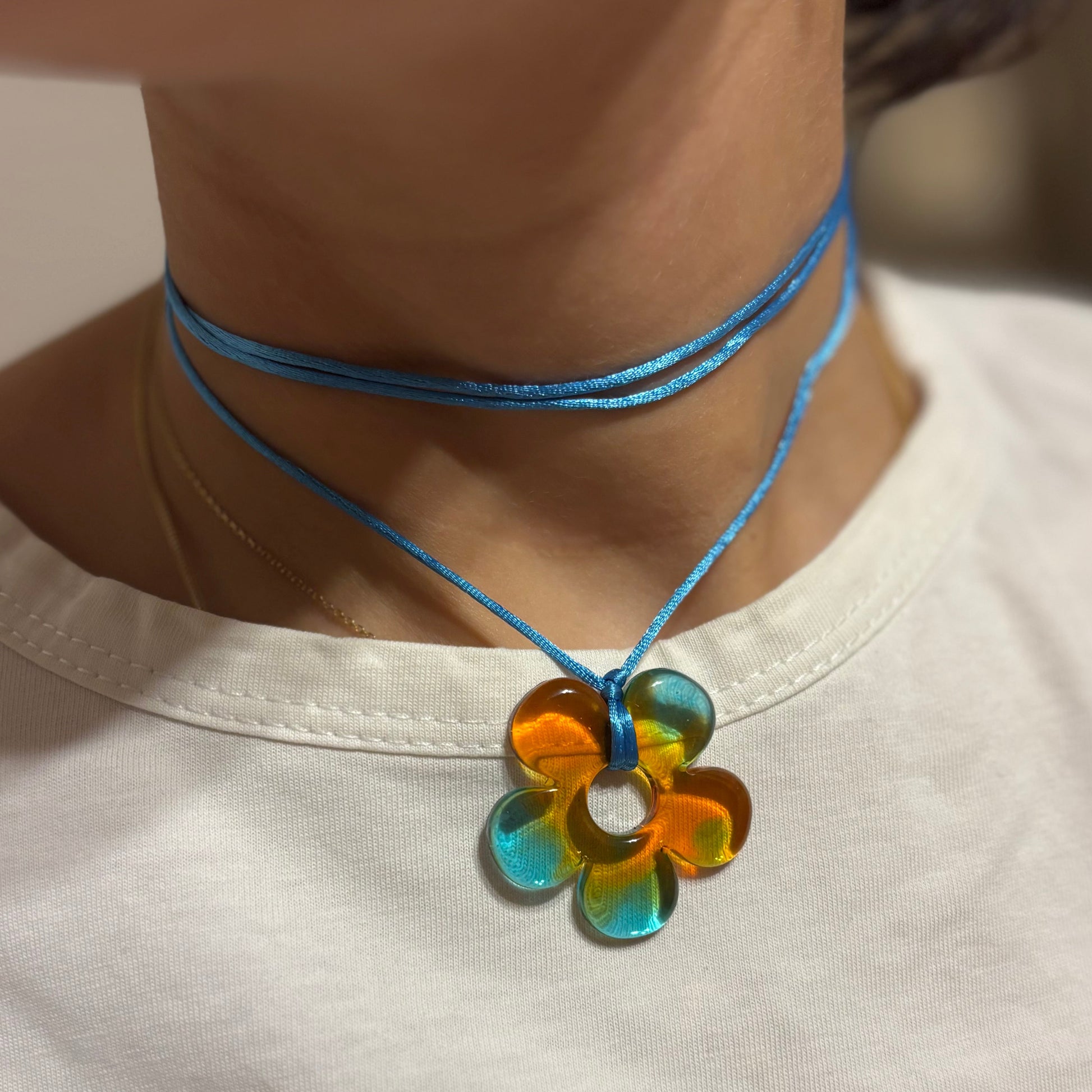 Flower Choker - Blue & Tangerine