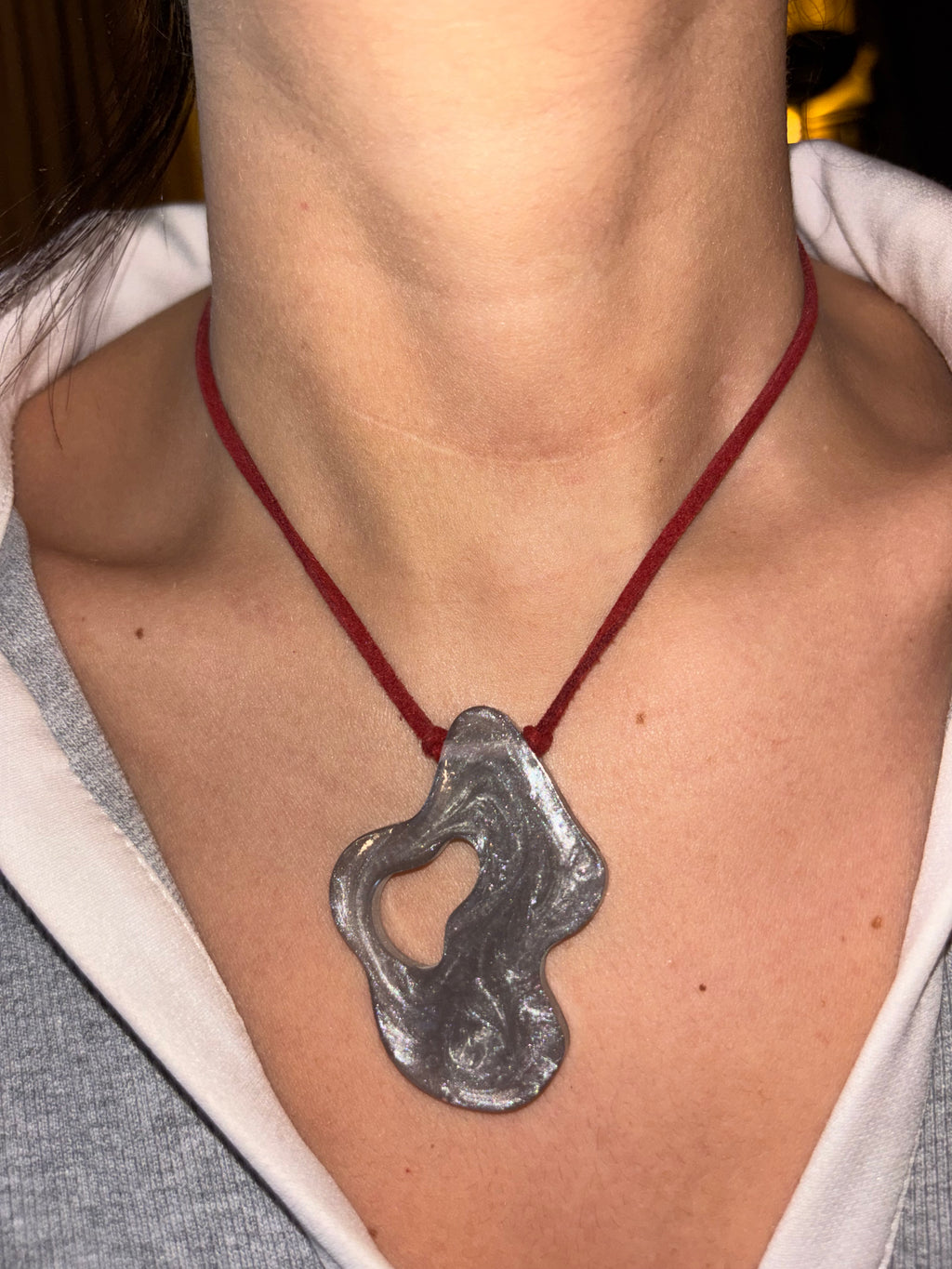 Asymmetrical Choker - Silver & Red