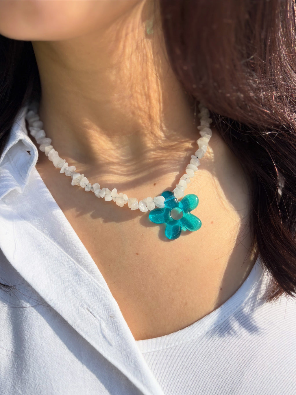 Blue Flower Beaded Necklace