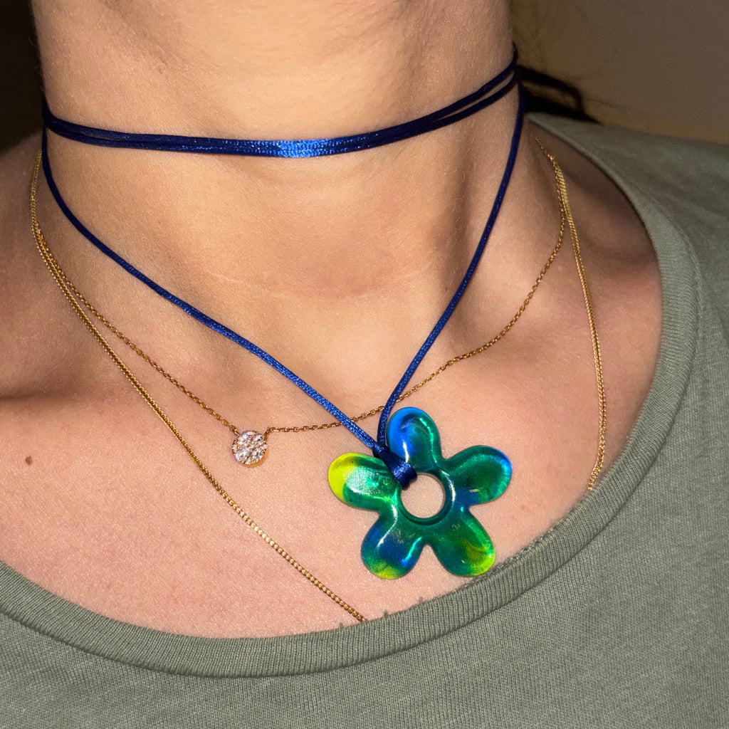 Flower Choker - Blue & Lime