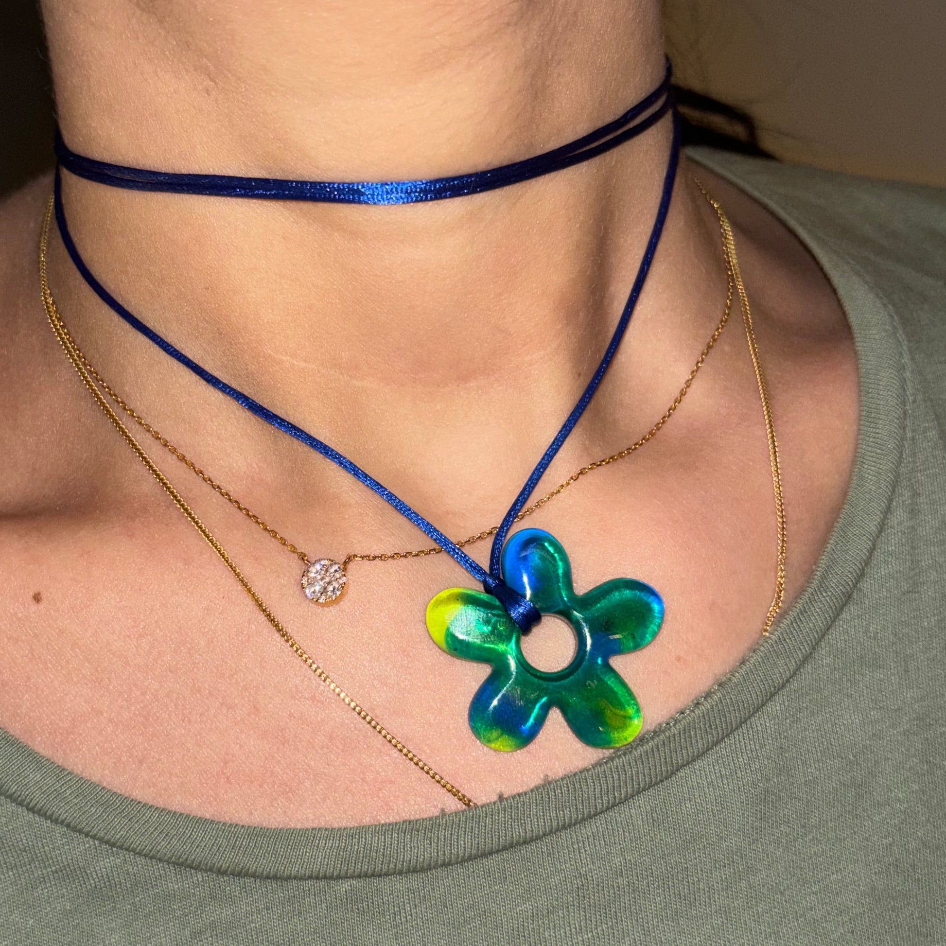 Flower Choker - Blue & Lime