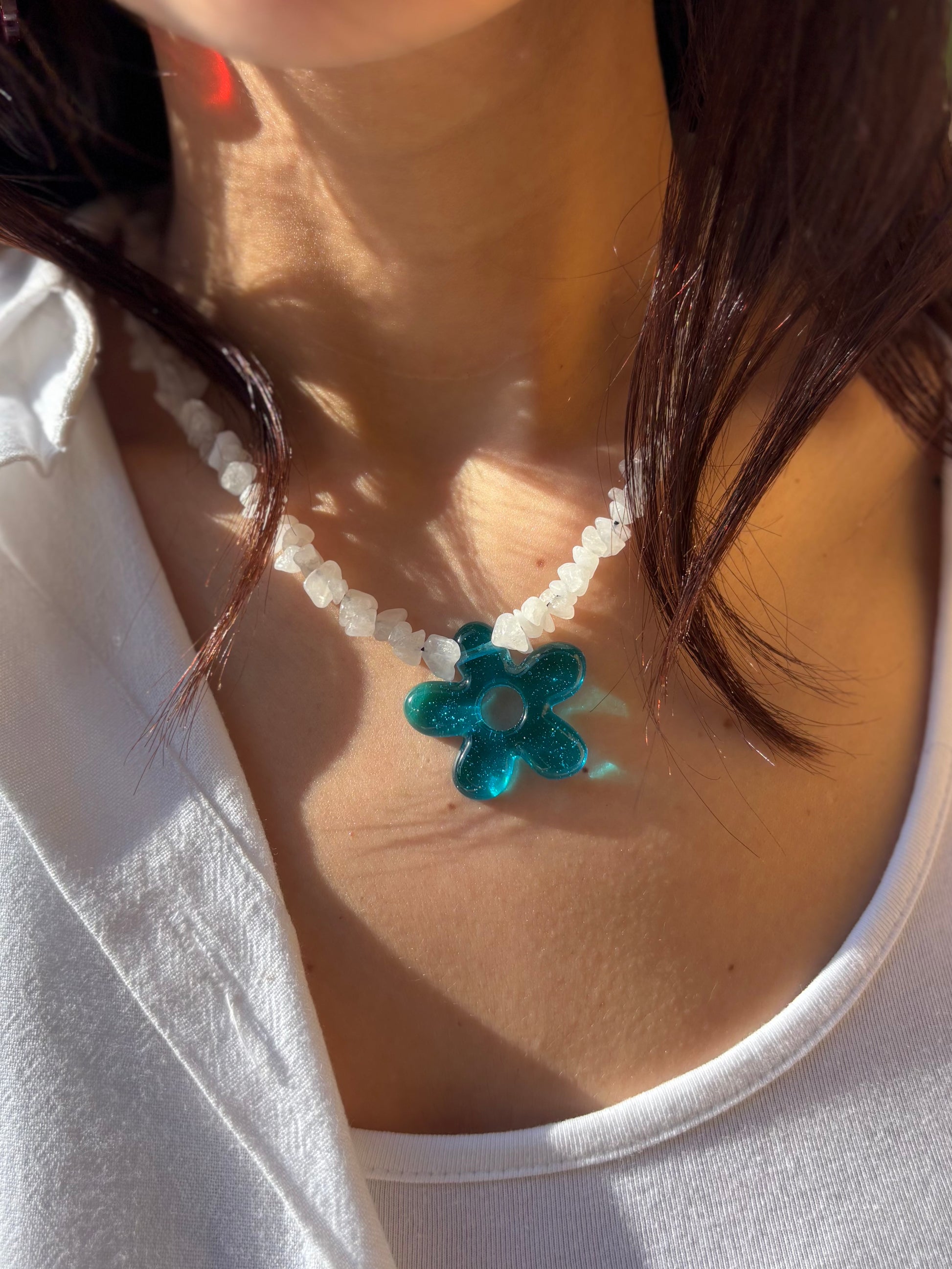 Blue Flower Beaded Necklace