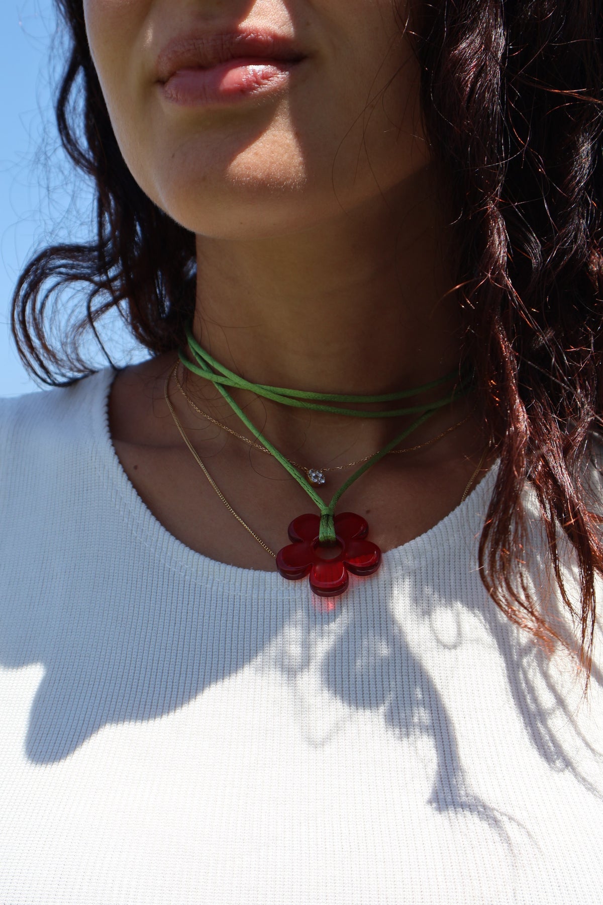 Flower Choker - Olive & Red