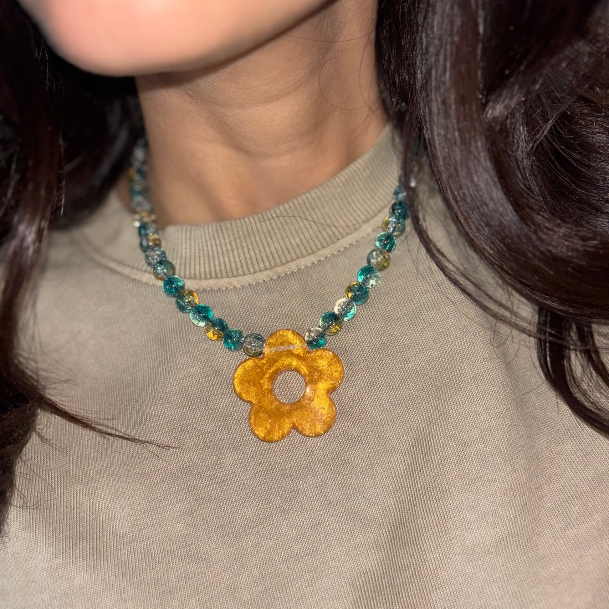 Blue & Yellow Beaded Necklace