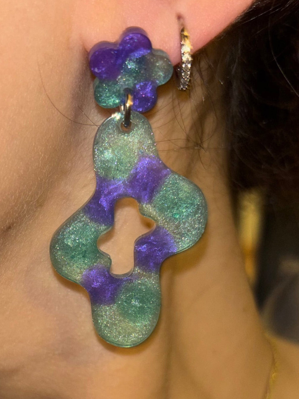 Teal & Purple Floral Stud - Earrings