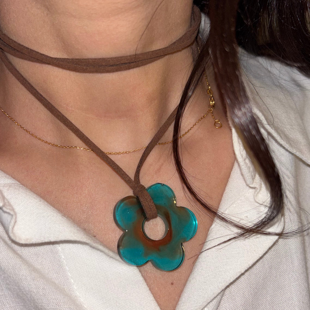Flower Choker - Blue & Brown