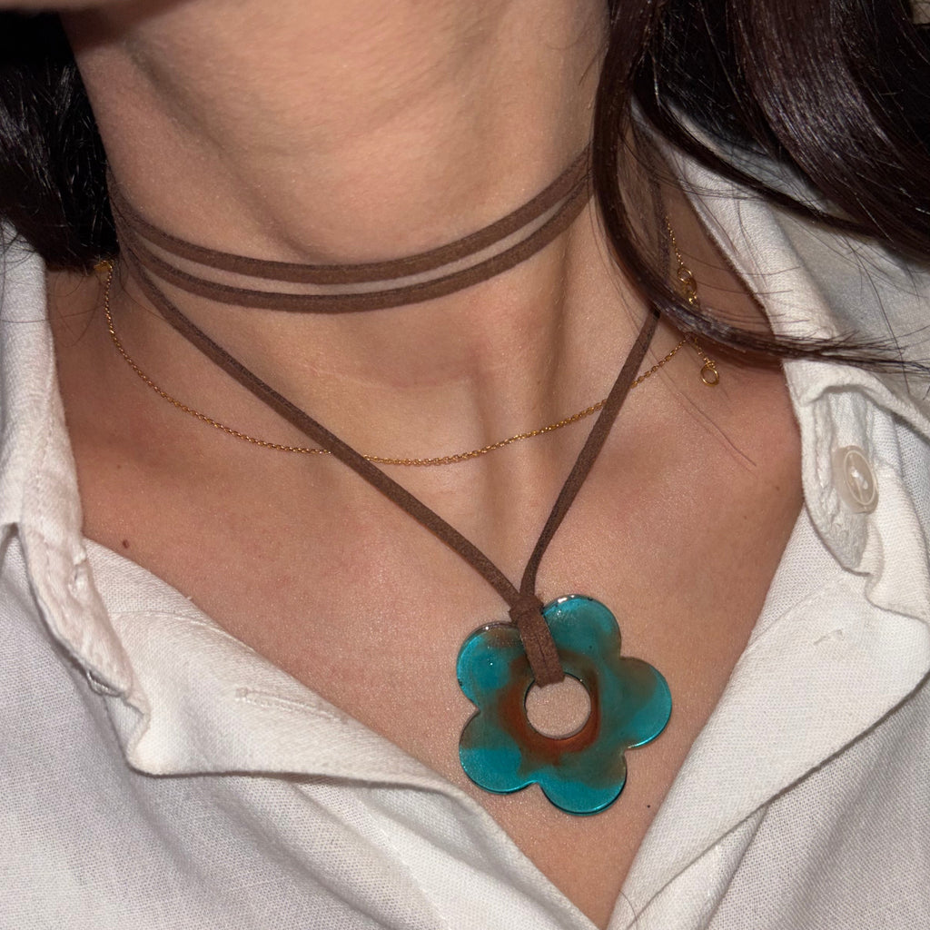Flower Choker - Blue & Brown
