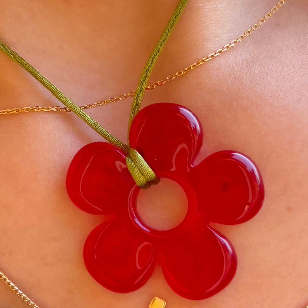 Flower Choker - Olive & Red