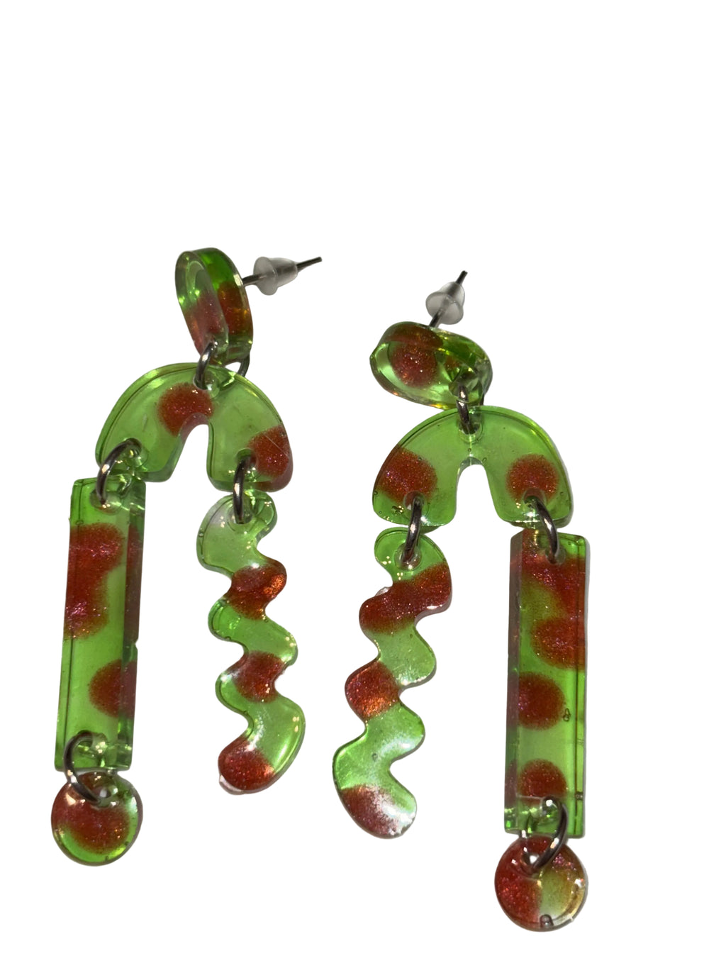 Kiwi & Red Asymmetrical Stack - Earrings