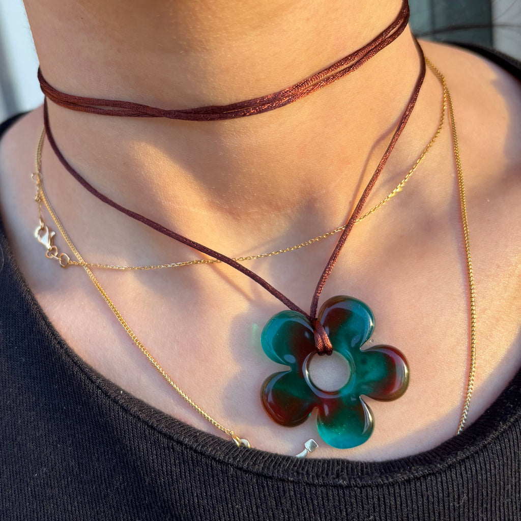 Flower Choker - Brown & Blue