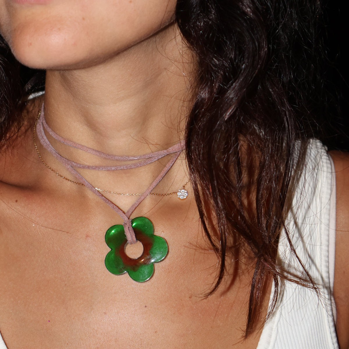 Flower Choker - Green & Brown