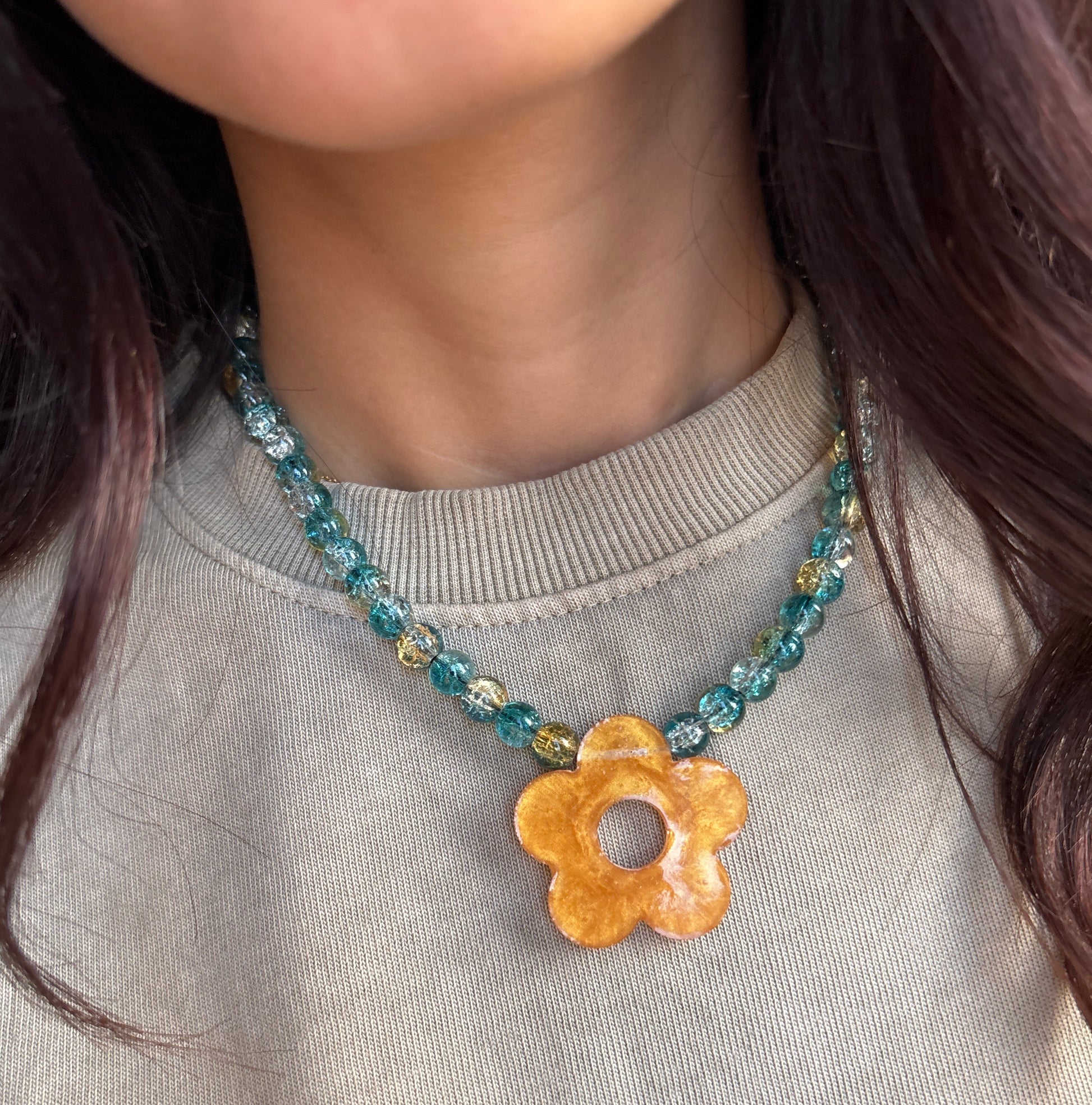 Blue & Yellow Beaded Necklace