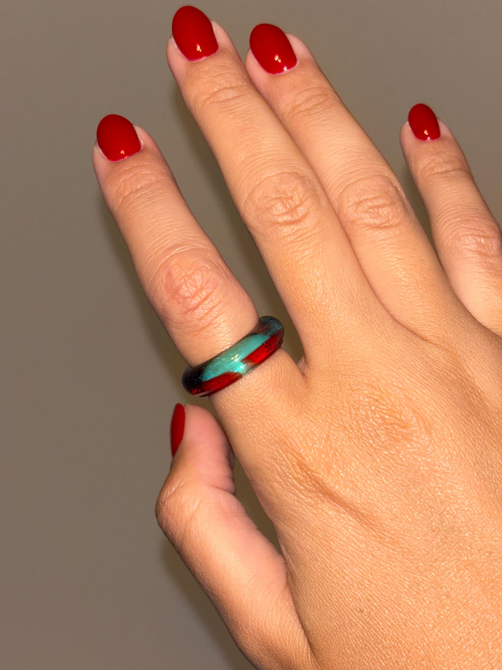 Red & Turquoise Cloudy Ring