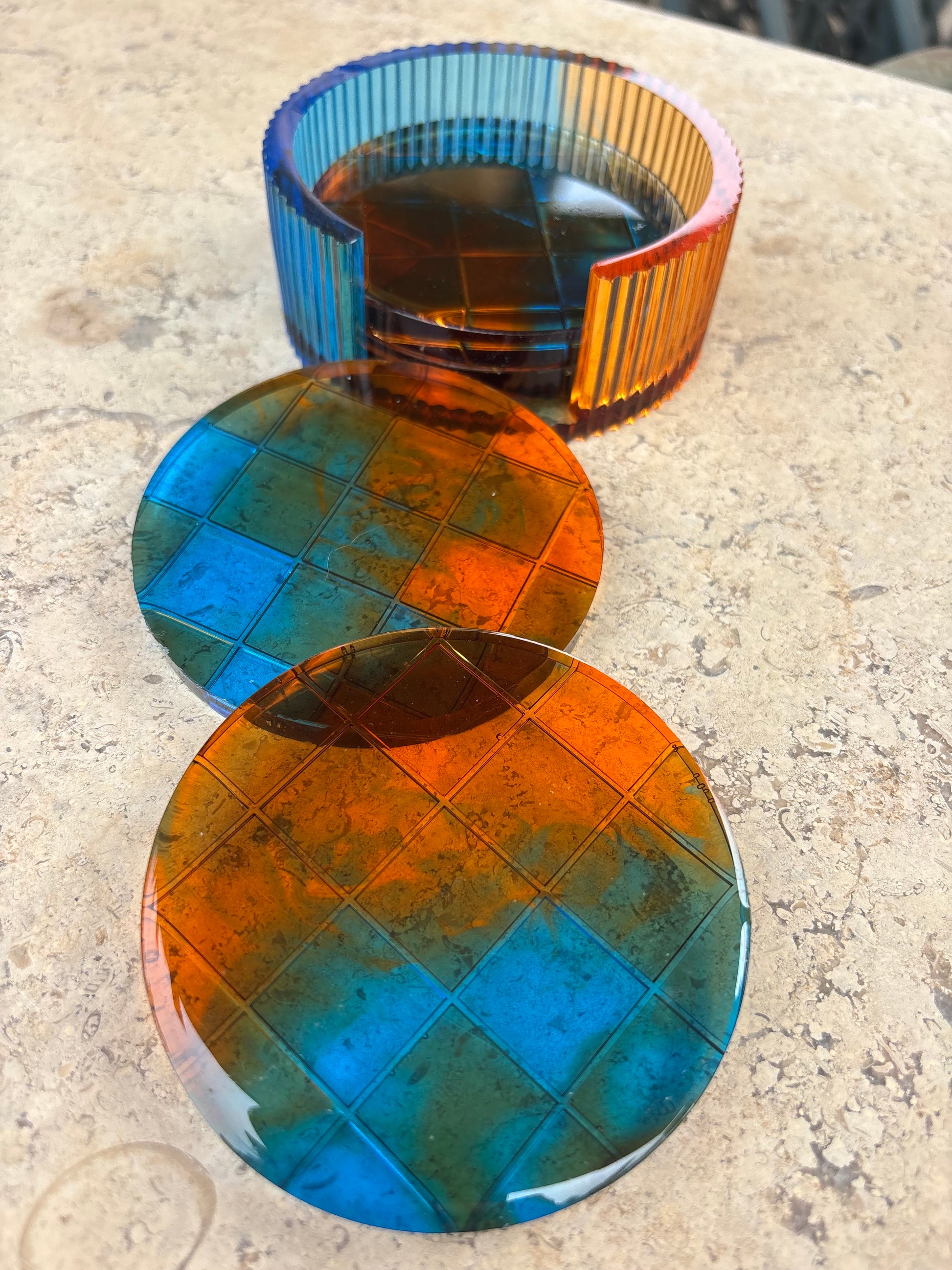 Checkered Coaster Set (4 coasters + holder)