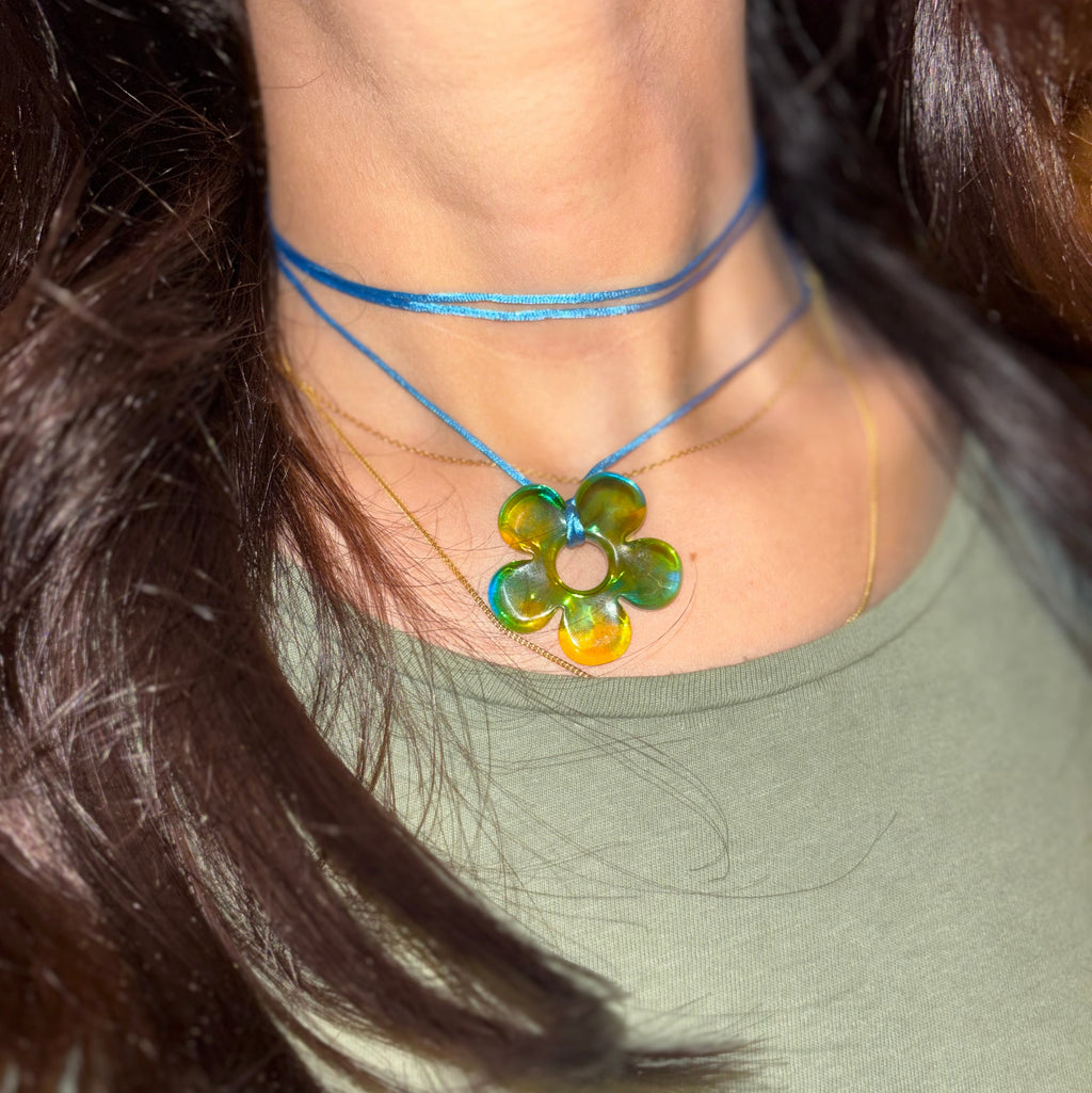 Flower Choker - Blue & Mango