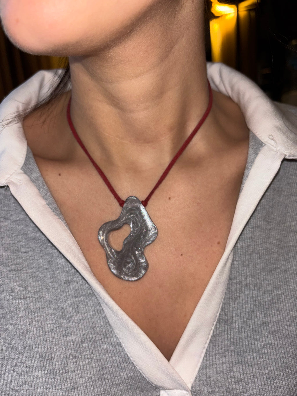 Asymmetrical Choker - Silver & Red
