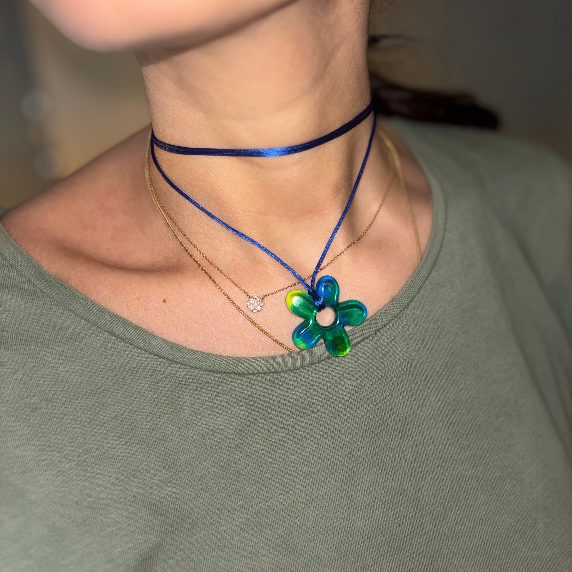 Flower Choker - Blue & Lime