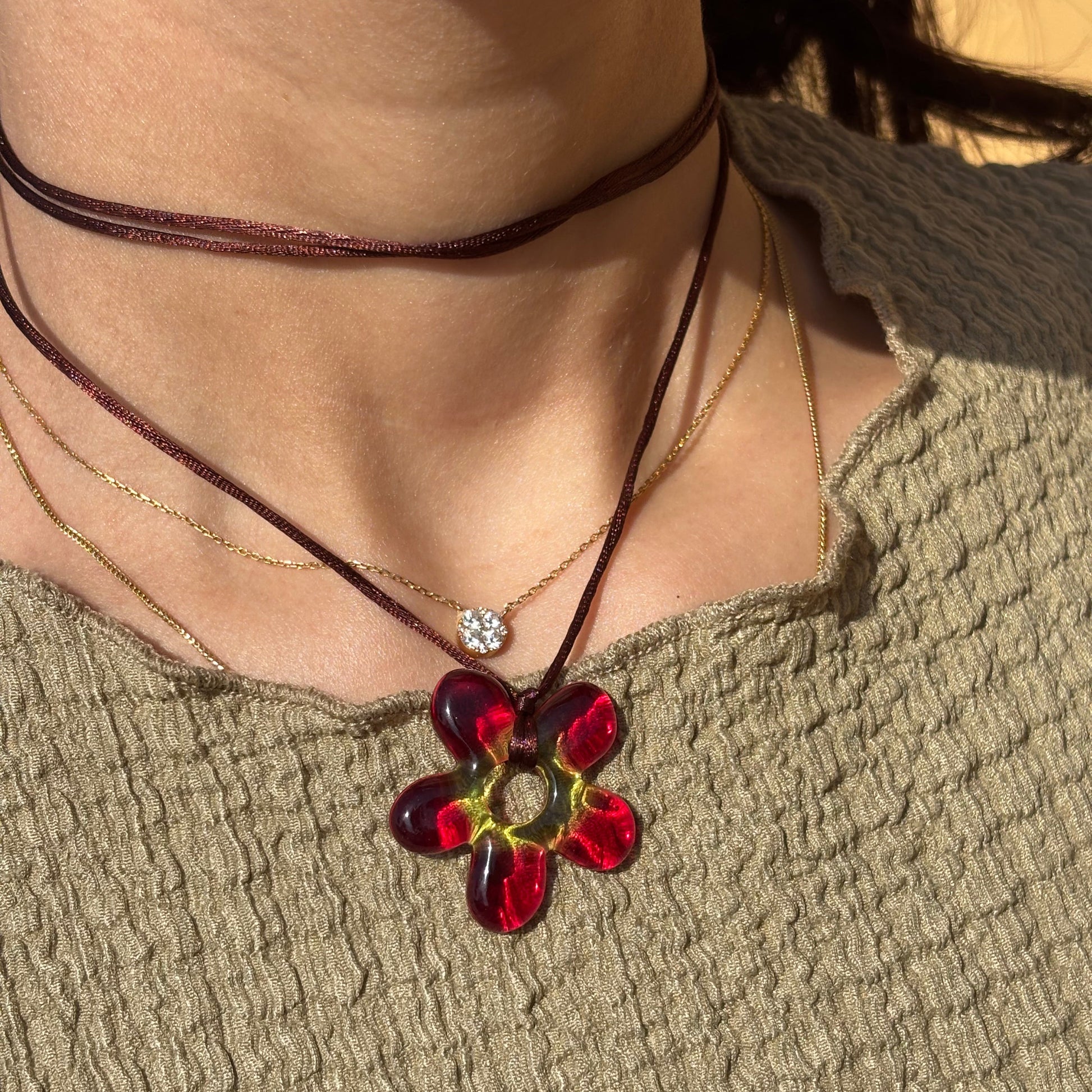 Flower Choker - Red & Lime