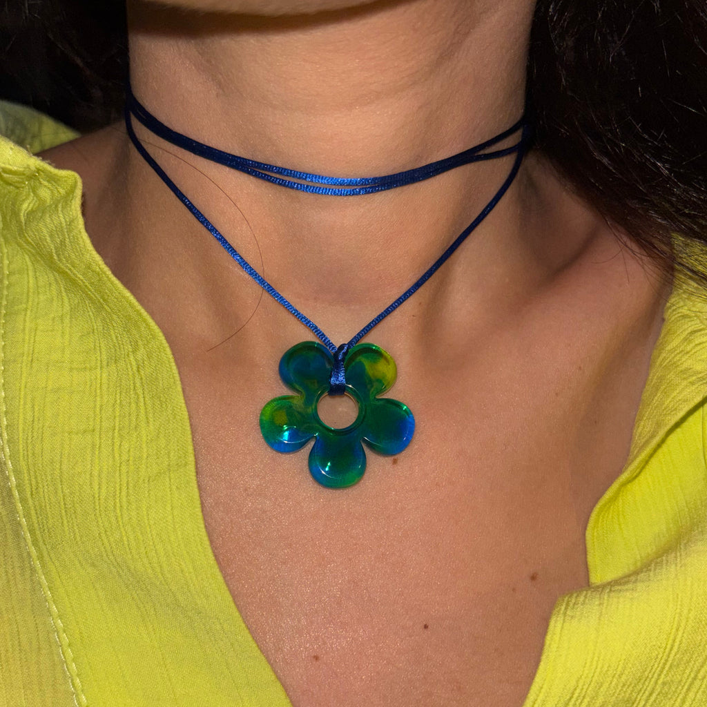 Flower Choker - Blue & Lime