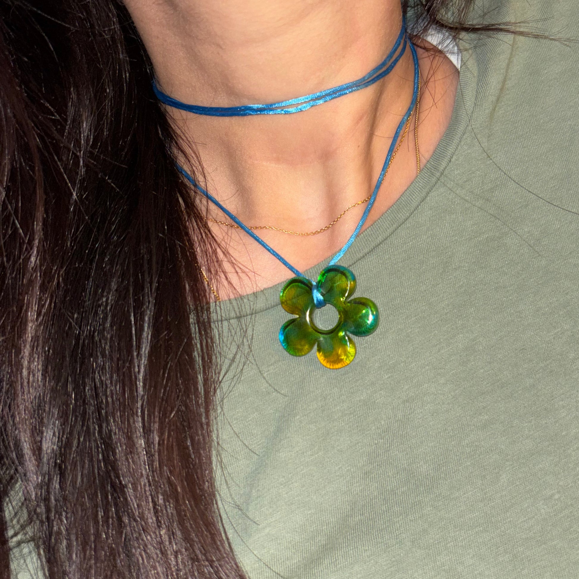 Flower Choker - Blue & Mango