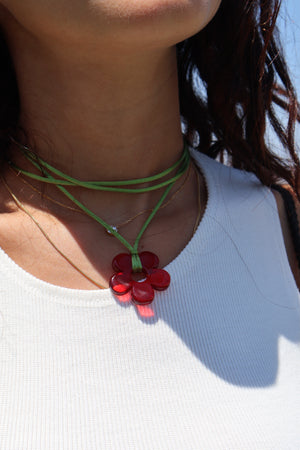 Flower Choker - Olive & Red