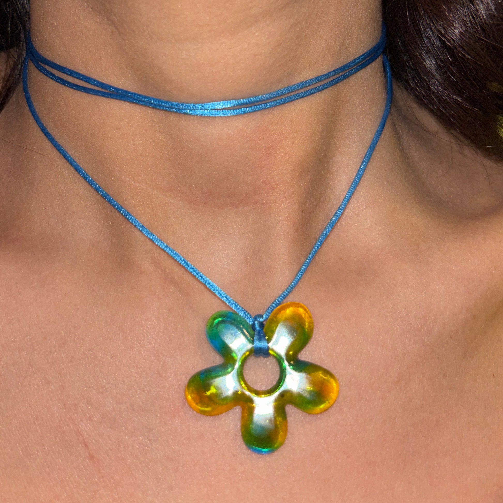 Flower Choker - Blue & Mango