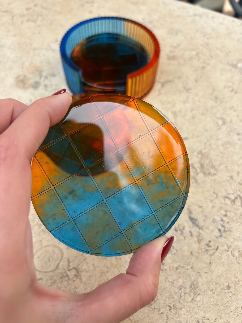 Checkered Coaster Set (4 coasters + holder)