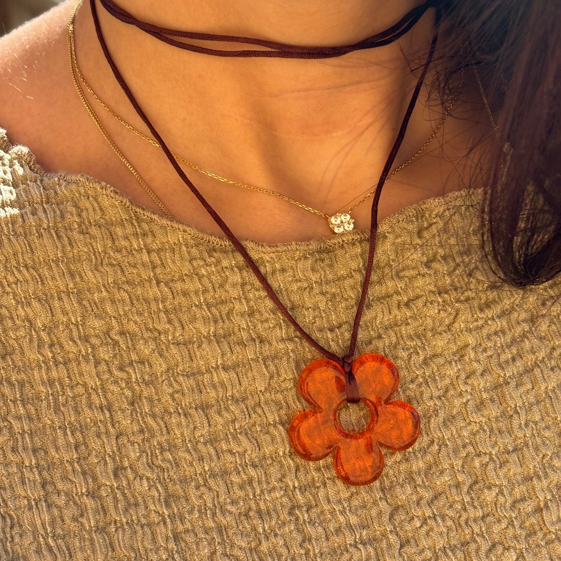 Flower Choker - Orange & Brown