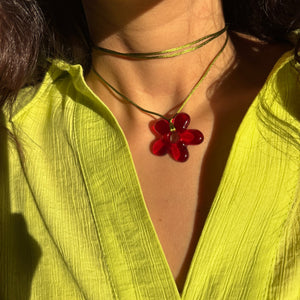 Flower Choker - Olive & Red