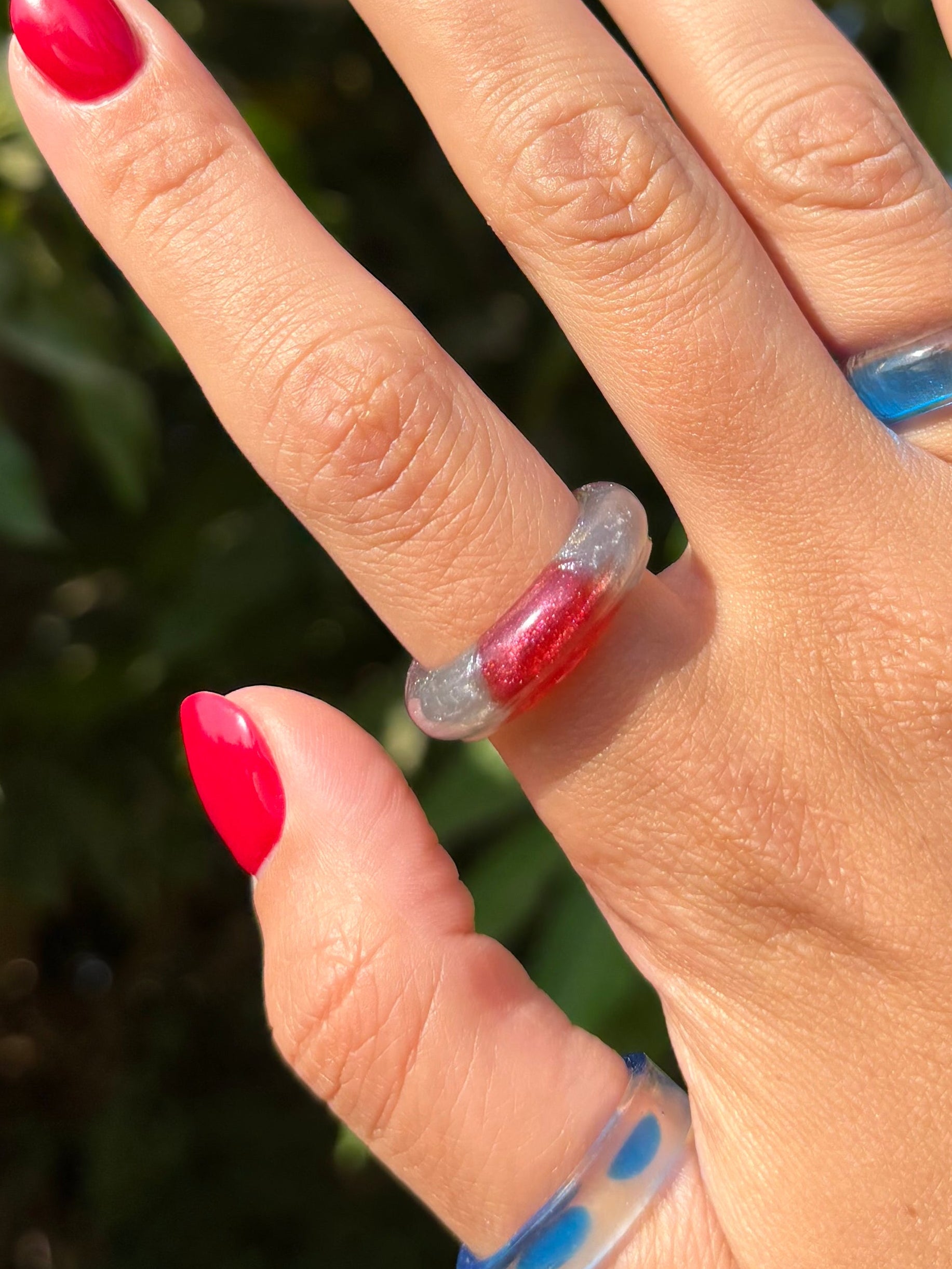 Red & Silver Halo Ring
