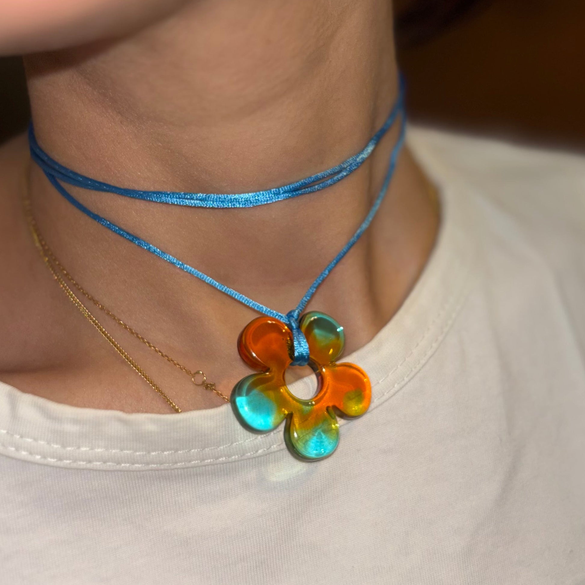 Flower Choker - Blue & Tangerine