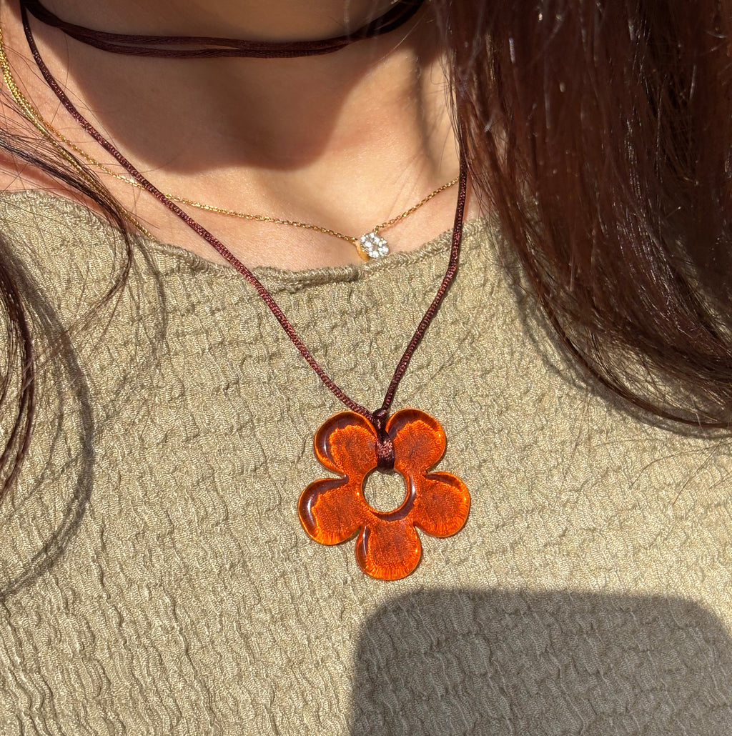 Flower Choker - Orange & Brown