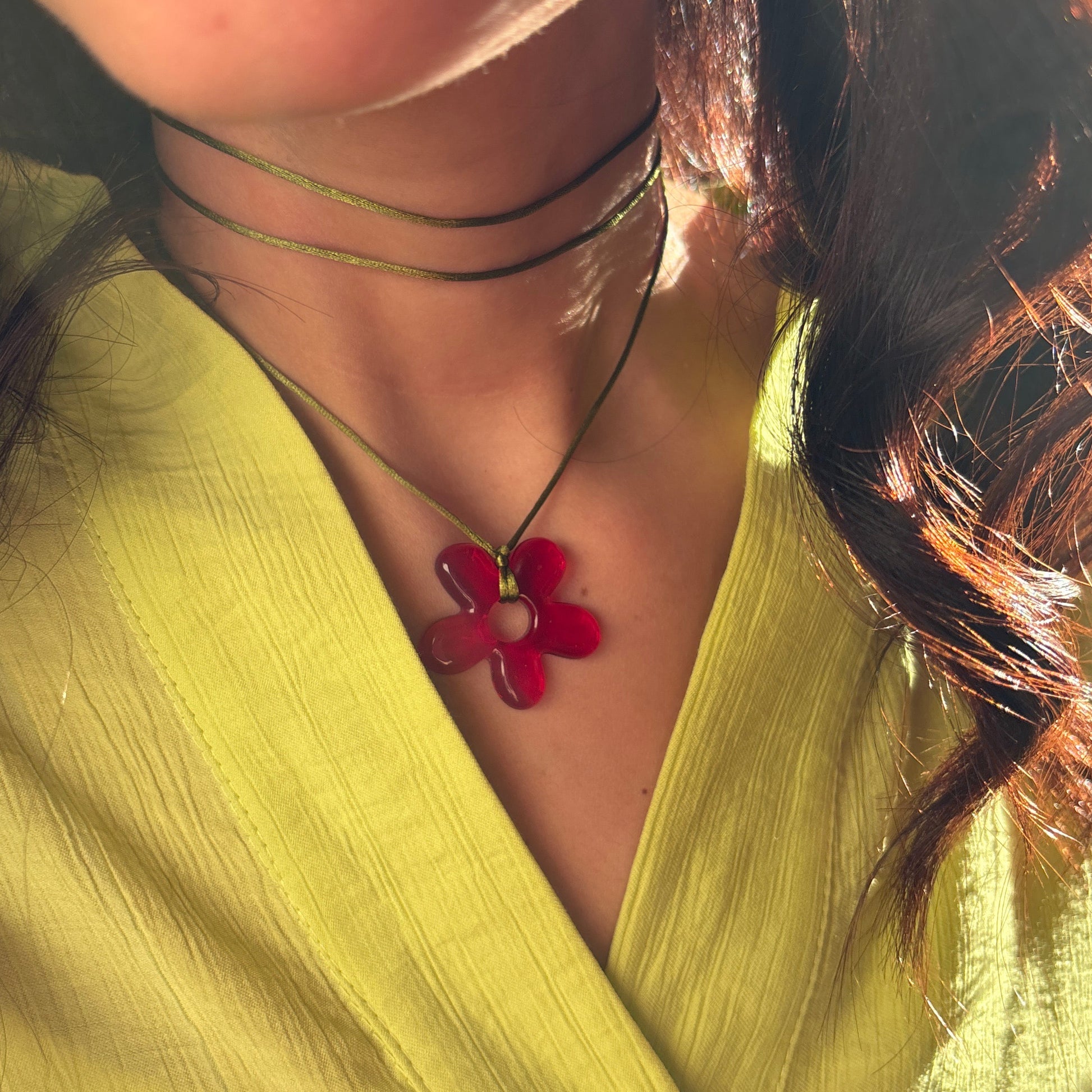 Flower Choker - Olive & Red