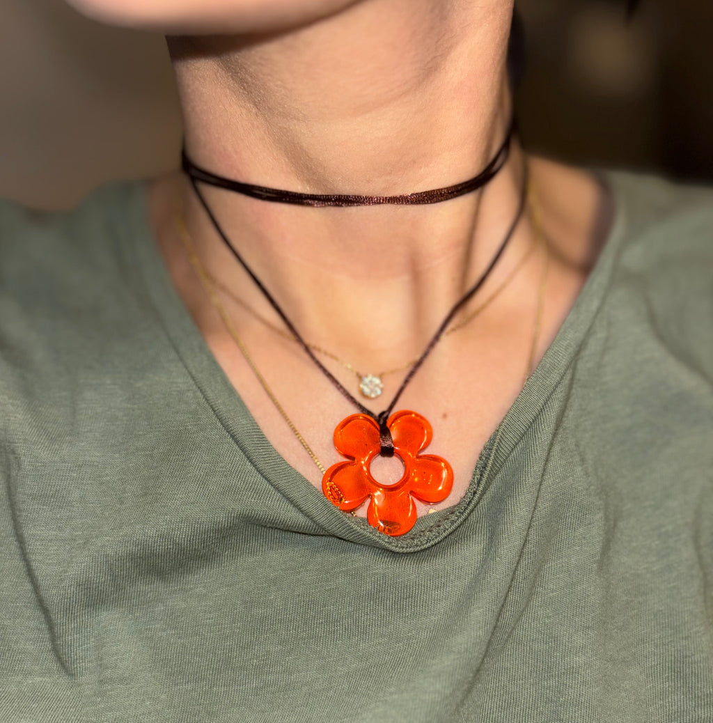 Flower Choker - Orange & Brown