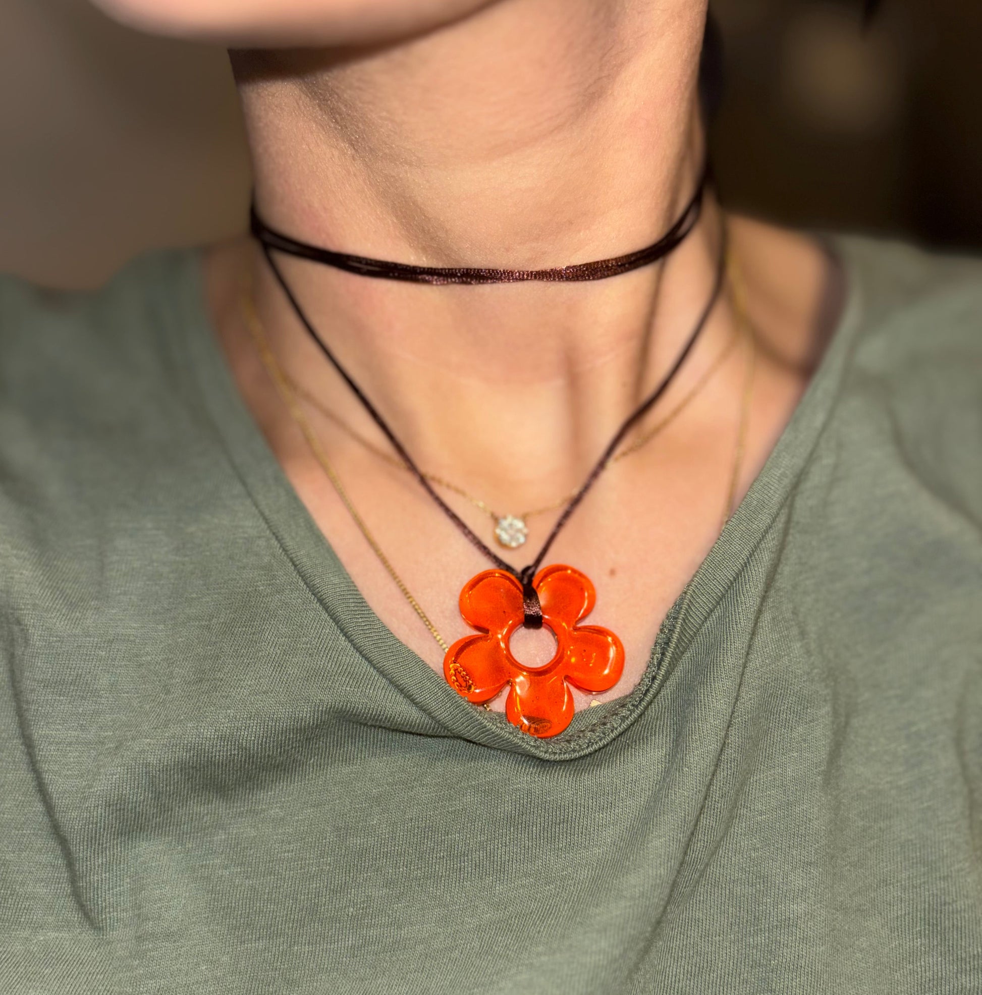 Flower Choker - Orange & Brown