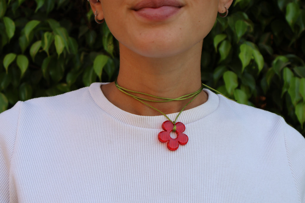 Flower Choker - Olive & Red