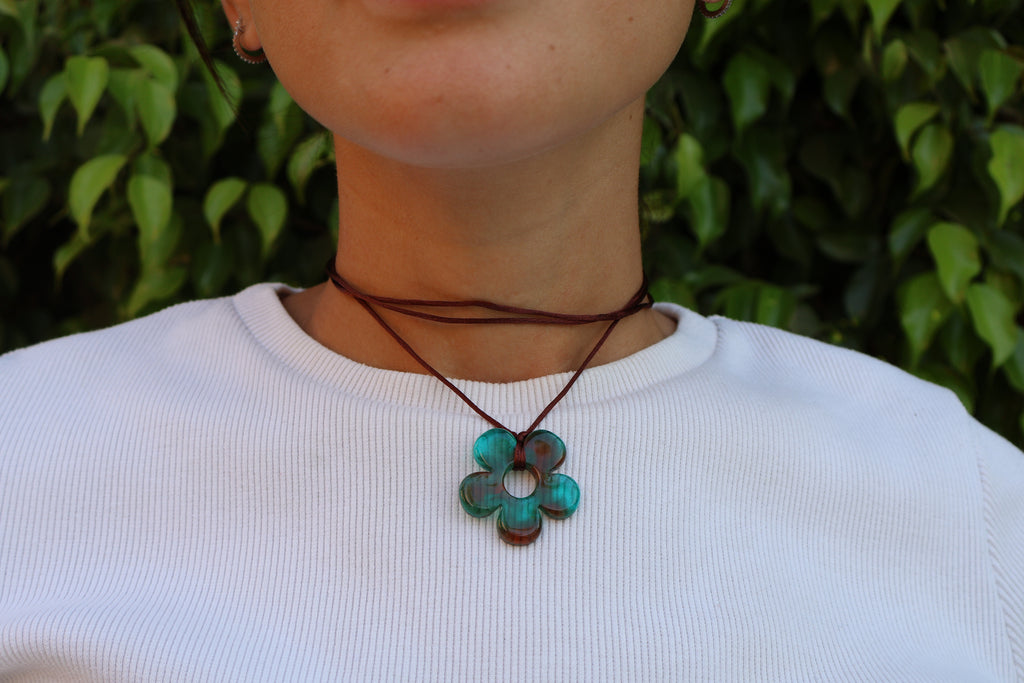 Flower Choker - Brown & Blue