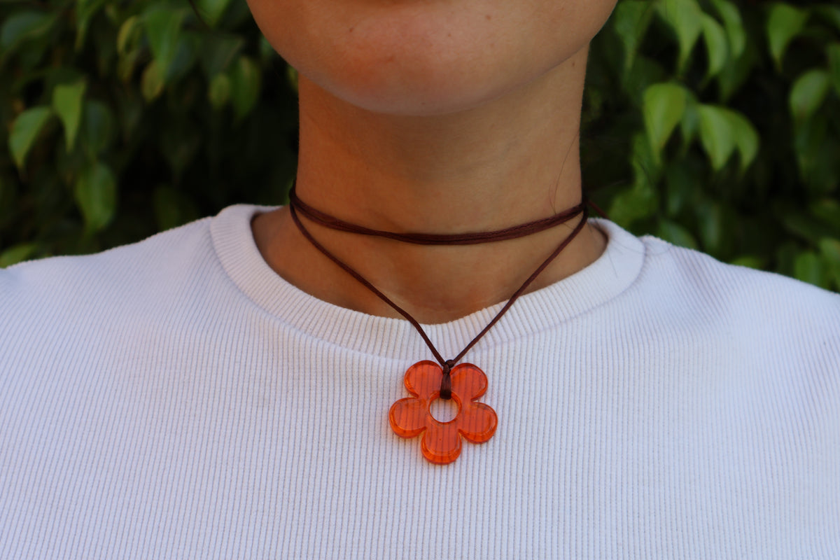 Flower Choker - Orange & Brown
