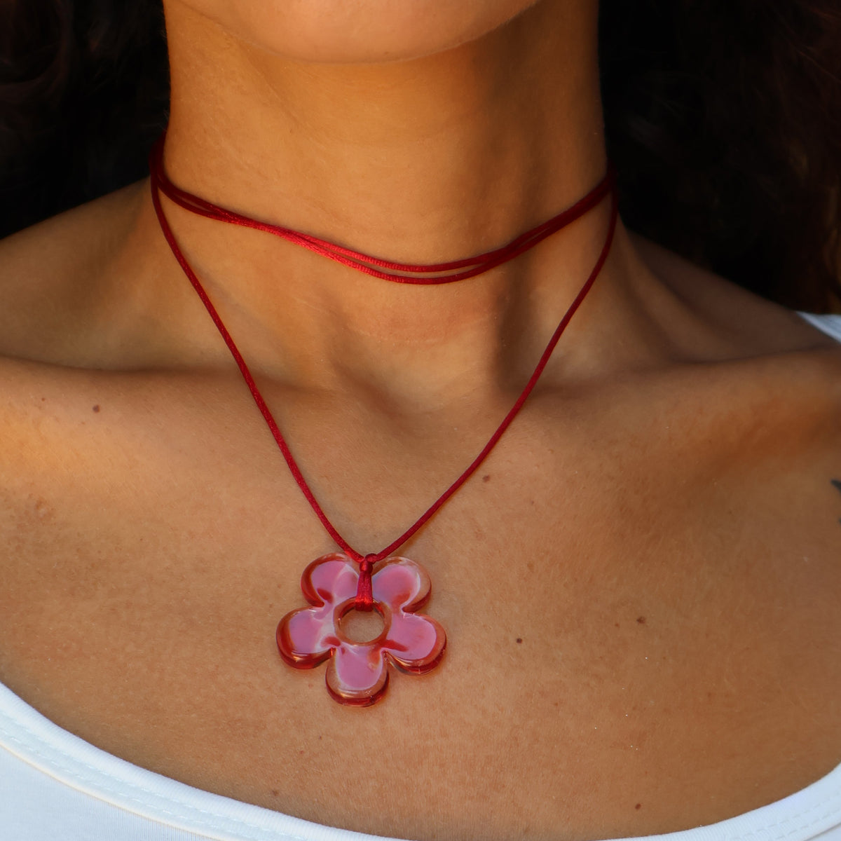 Flower Choker - Red & Clear