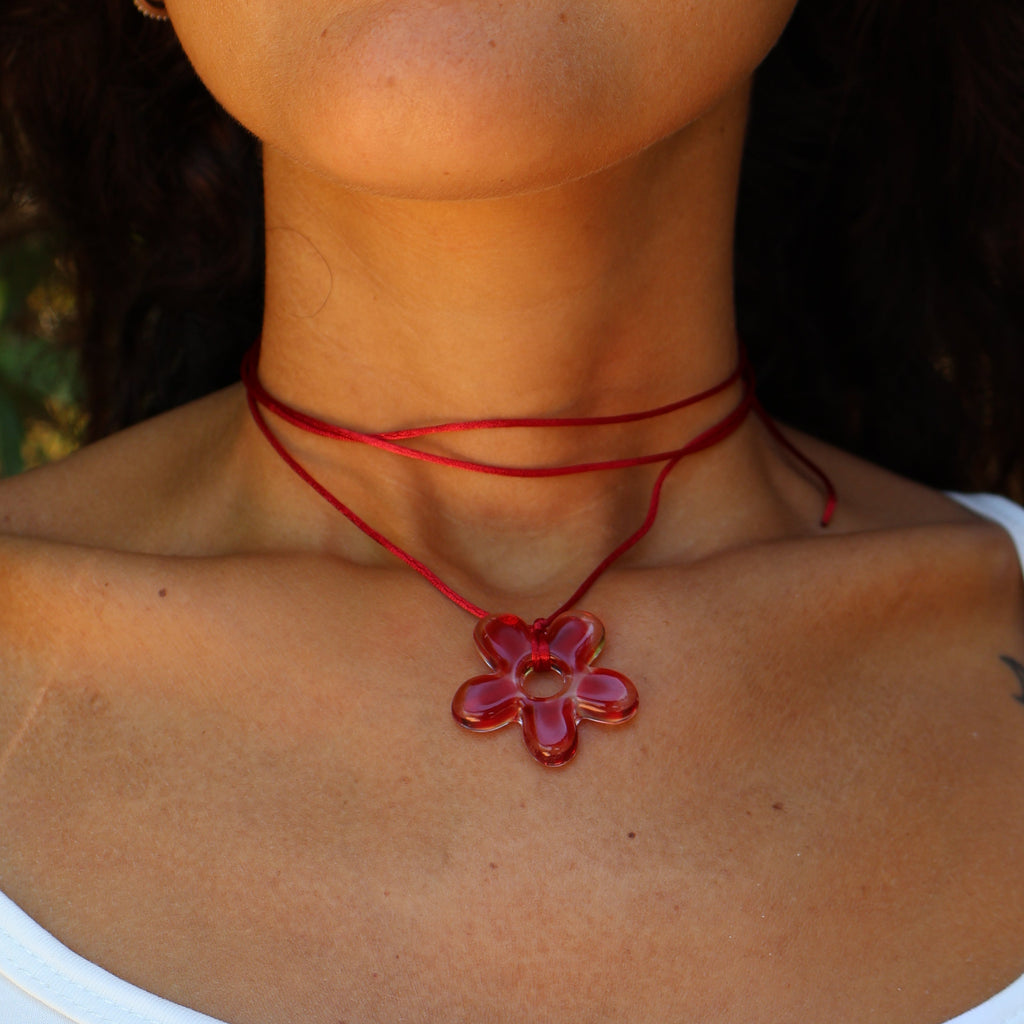Flower Choker - Red & Clear