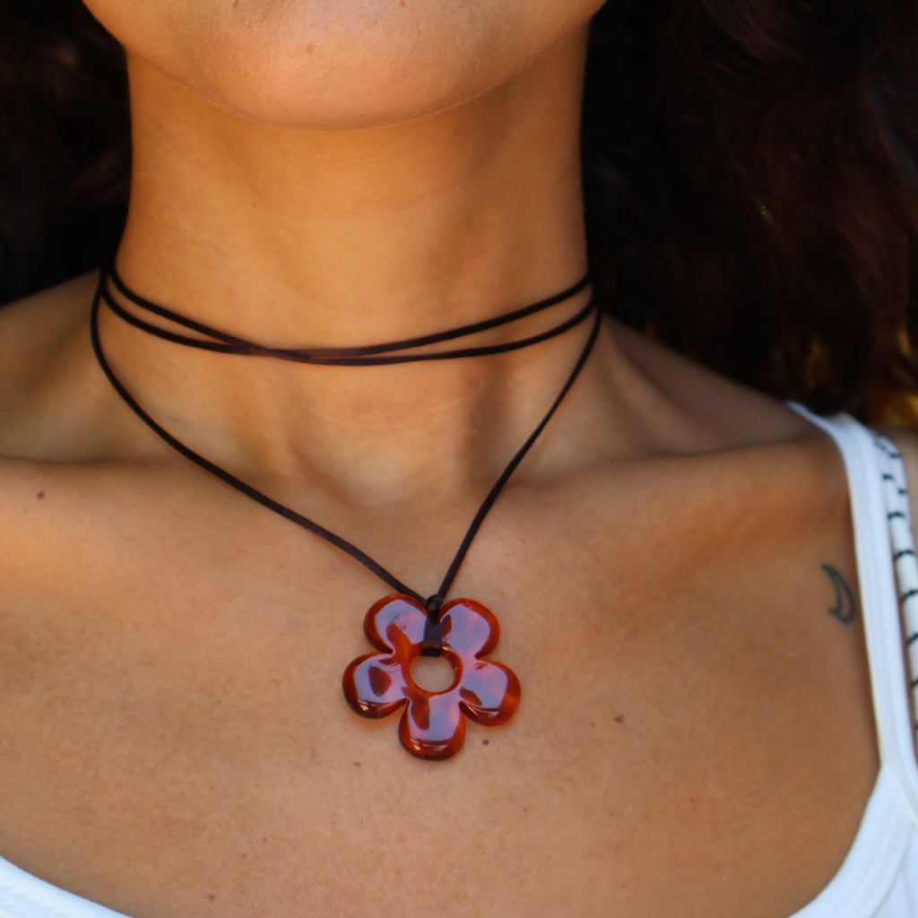 Flower Choker - Mango & brown
