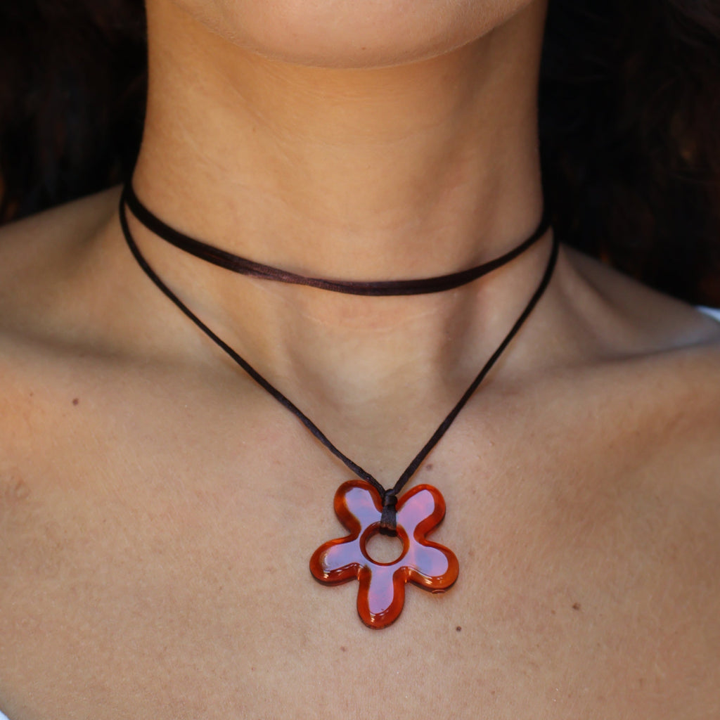 Flower Choker - Mango & brown