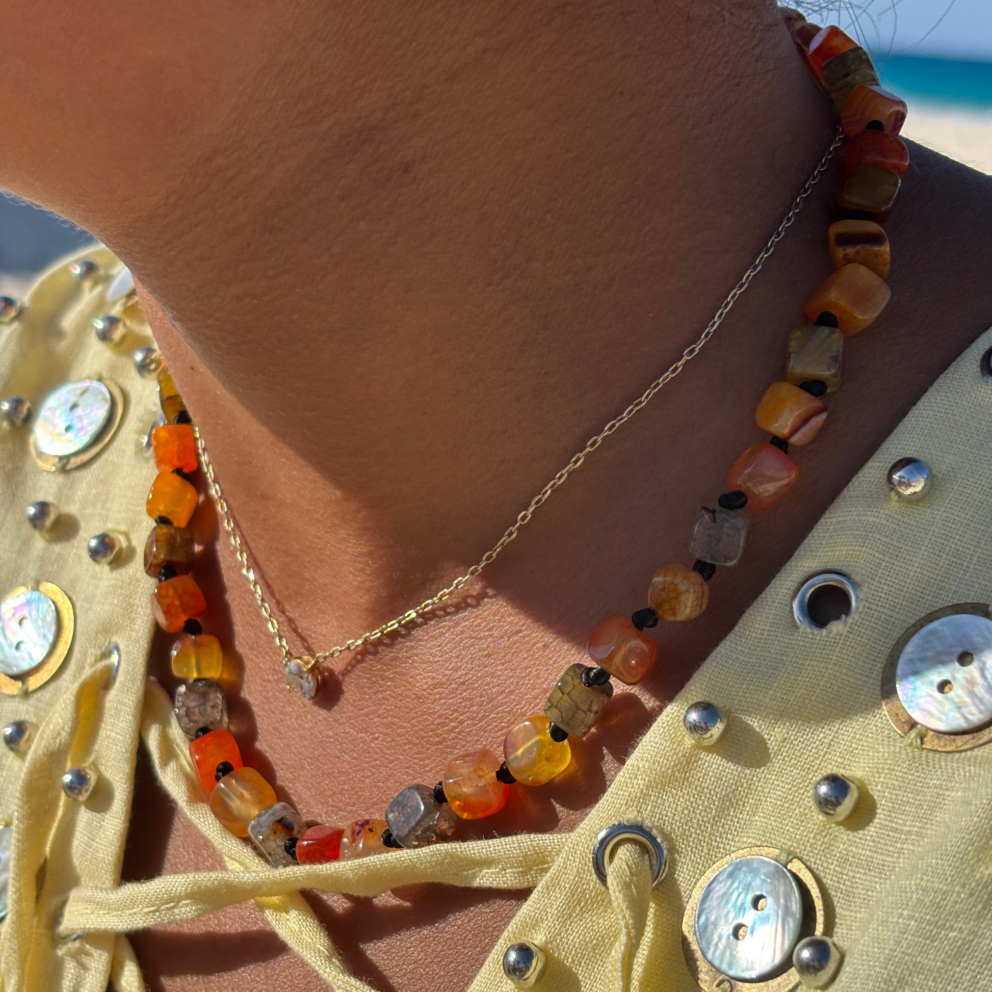 Earth-toned mosaic bead necklace 🤎🧡