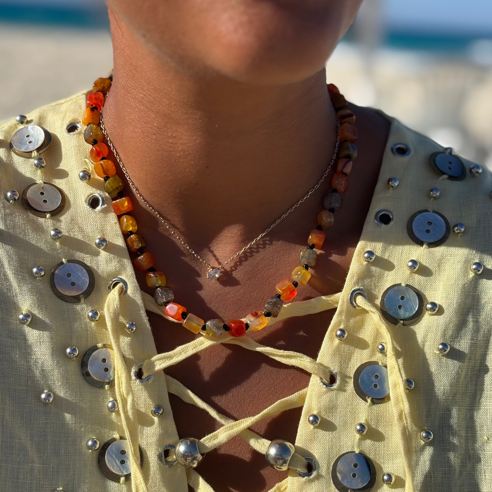Earth-toned mosaic bead necklace 🤎🧡