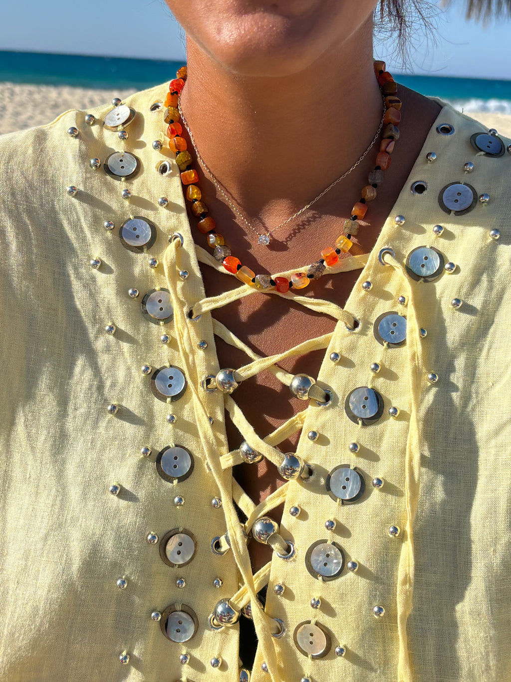 Earth-toned mosaic bead necklace 🤎🧡
