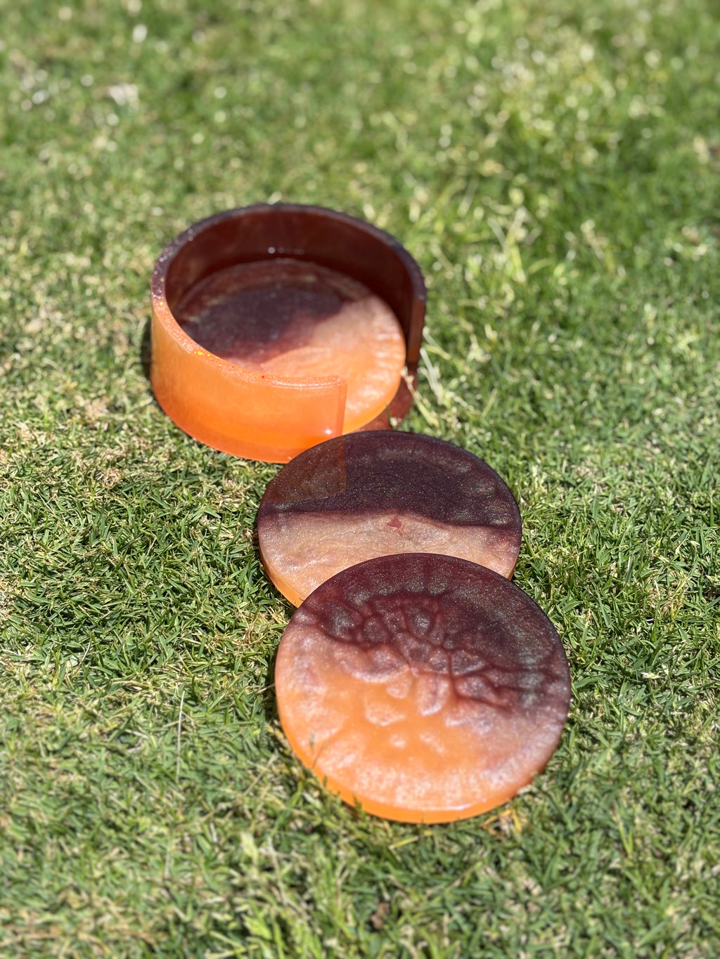 Brown & Orange Coaster Set (3 Coasters + Holder)